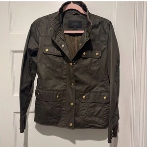 J.Crew Olive Green waxed Utility Jacket with gold Accents